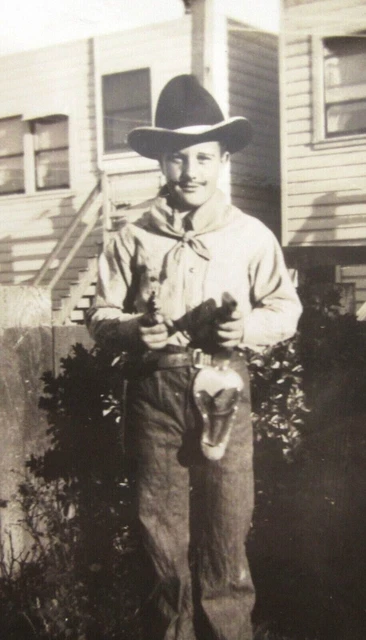 Vintage Cap Gun Cowboy Mustache Photo Western Outfit Holster Hat c. 1940-50's