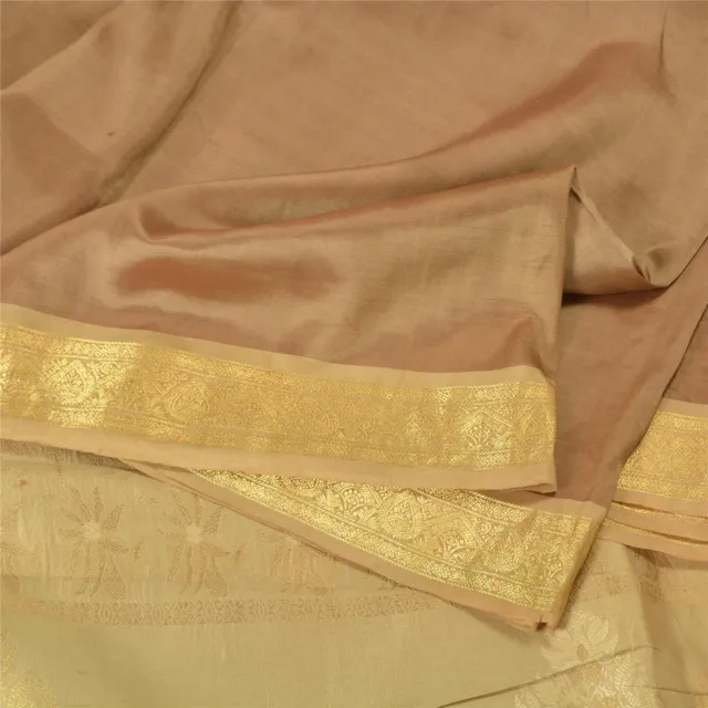 Sanskriti Vintage Olive Green/Brown Sarees Pure Silk Woven Sari Craft Fabric