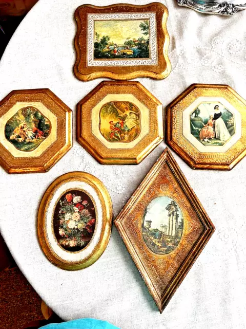 6 Decorative Florentine Wood Plaques - Italy- Antiqued Gold-Handmade