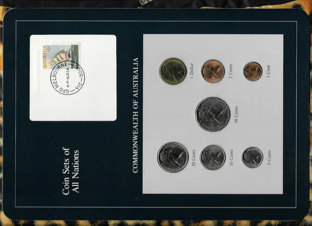 Coin Sets of All Nations Australia w/card $1,50,20,10,5,2,1 cents 1984 UNC