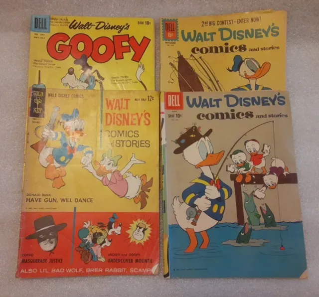 Lot Of 4 Walt Disney's Gold Key And Dell-Goofy, Donald Duck, Mickey Mouse