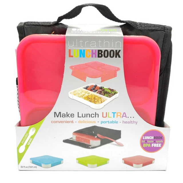 Smart Planet Ultrathin Lunchbook Lunch Bento Box Pink w Spork BPA Free NEW Smart Planet Ultrathin Lunchbook Lunch Bento Box Pink w Spork BPA Free NEW