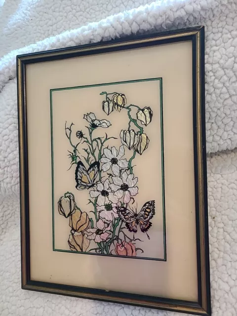 Vintage Butterfly Wing Effect Arrt On Glass  by Reliance USA- 10 x 12 EUC