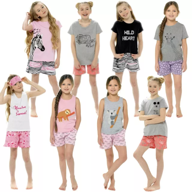 Girls Cotton Pyjamas Childrens/Kids Top/Shorts Summer Pyjama Set Age 5-13 Years