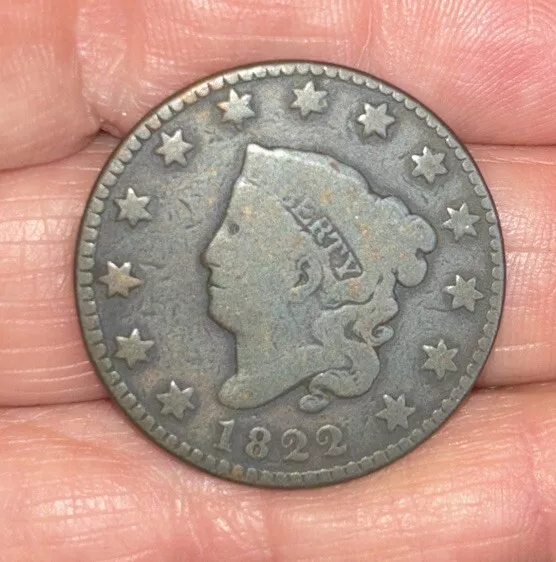 1822 US Liberty Coronet Head Large One Cent Large Stars & Date