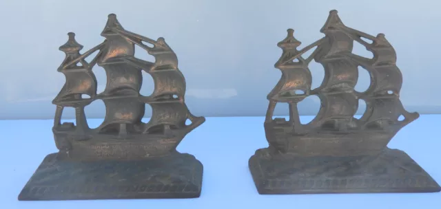 Pair of 1920's Clipper Ship Bookends Signed Bron Met Jul 22 '25 / D25