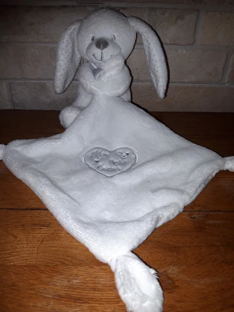 Dpd/Pommette Doudou Lapin Blanc Mouchoir Coeur Gris Inscrit Mon Petit Coeur Ttbe