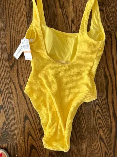 NWT Lucky Brand Textured Yellow One-Piece Swimsuit, Womens Size S $138