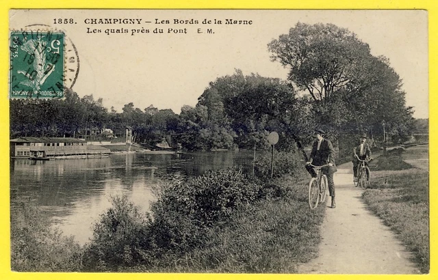cpa 94 - CHAMPIGNY Les Bords de la MARNE QUAIS près du PORT Bordier Restaurateur