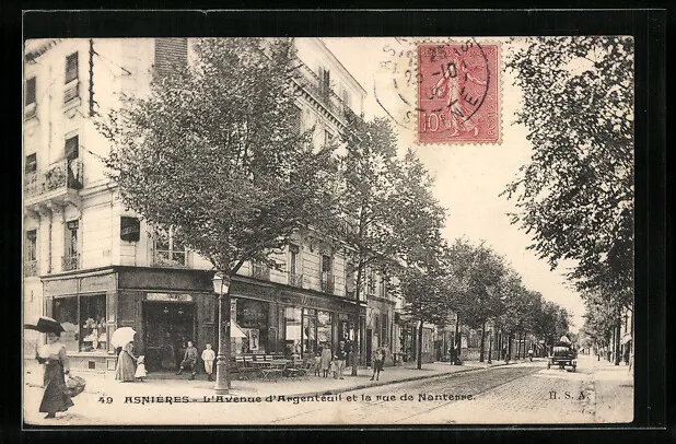 CPA Asnières, L'Avenue d'Argenteuil and Rue de Nanterre 1908