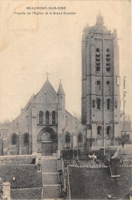 Cpa 95 Beaumont Sur Oise Facade De L'eglise Grand Escalier