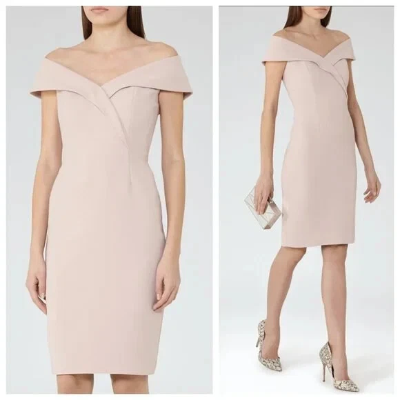 Reiss Haddi Blush Pink Off Shoulder Envelope Drape Dress $360 sz 4 Small