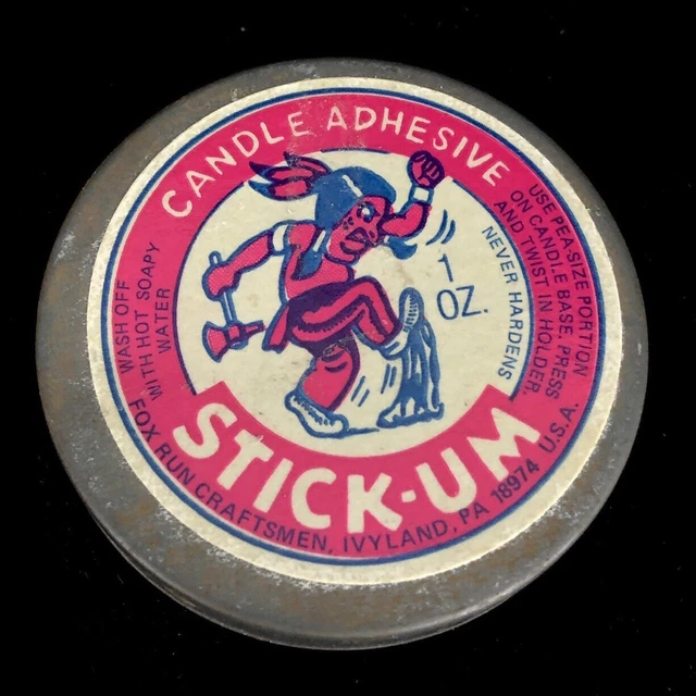 STICKUM CANDLE ADHESIVE Indian Logo Tin 45 Full Native American 4.50