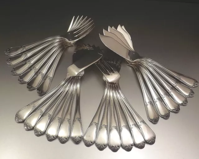 Guy Degrenne Menagere Couverts A Poisson 24 Pieces En Metal Argente Vers 1970