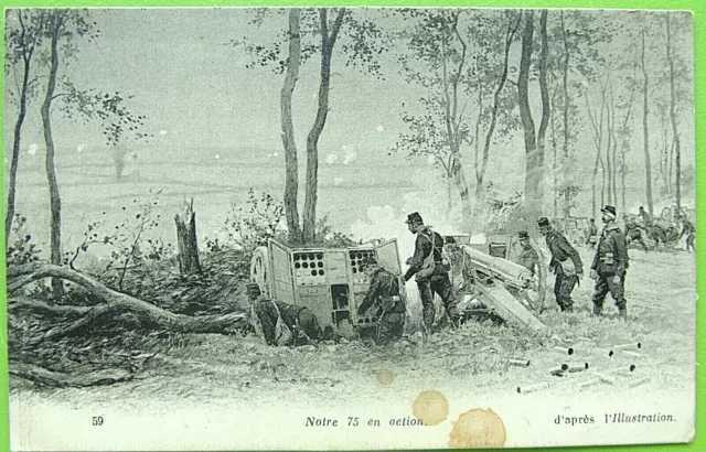 WW1 MILITARY CPA ""Our 75 in Action"" Gun, Illustration
