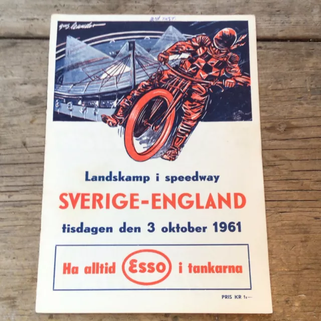 Sverige- England Speedway Programme Aug. 3rd 1961 Ullevi Sweden