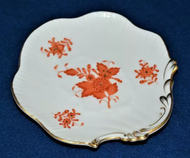 Herend Porcelaine Rouille Chinois Bouquet Doré Décor Rococo Feuilles 4 " Plat