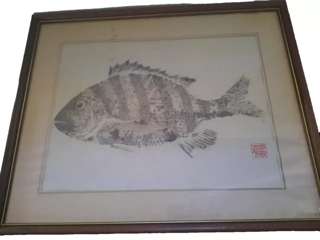 VINTAGE TRADITIONAL JAPANESE Gyotaku Fish Print Sumi Ink Rice