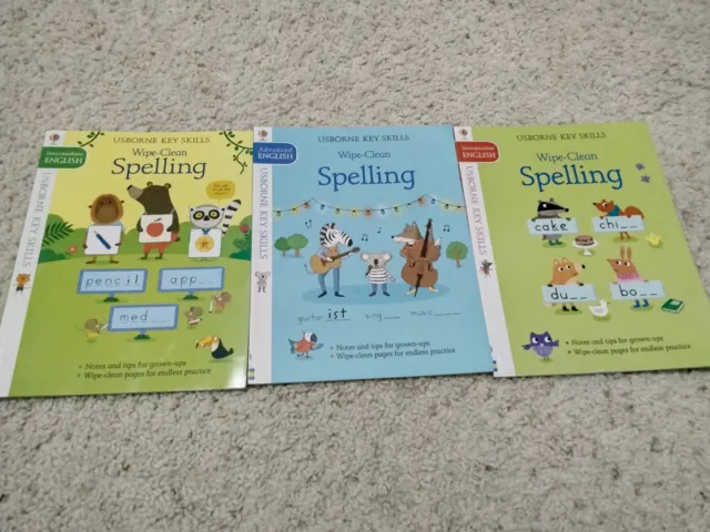Usborne Homeschool dry erase paperback books spelling math grammar early learner