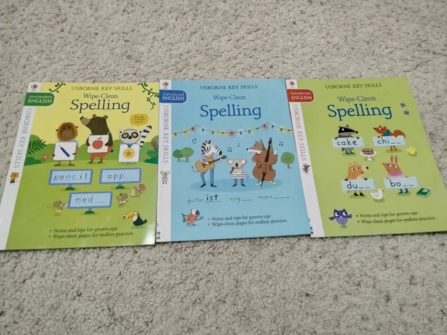 Usborne Homeschool dry erase paperback books spelling math grammar early learner