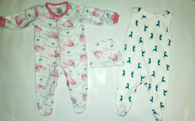Baby Girls Bundle 0-3 Months Romper And Sleepsuit With Hat Born 2021