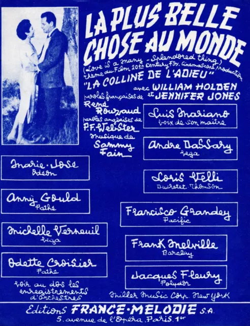 Partition GF 1955 chant gt accordéon piano - La plus belle chose au monde -