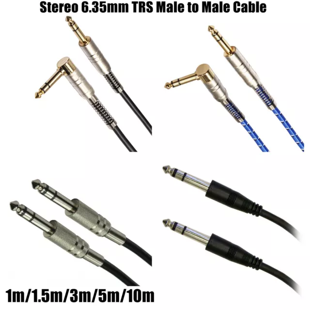 Stereo 6.35mm 1/4 jack TRS Cable Male to Male Guitar Audio Cable L 90° Amplifier