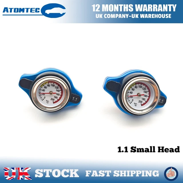 Thermostatic Gauge Radiator Cap With Water Temp Meter – 1.1 BAR, Blue, Aluminum, Direct Fit