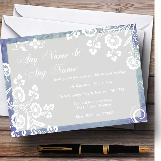 Rustic Blue Lace Personalised Wedding Invitations
