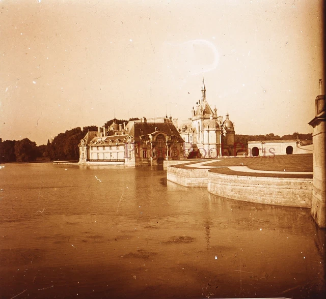 FRANCE Château de Chantilly c1930 Photo Plaque de verre Stereo Vintage V15L32n9