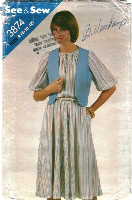 3874 Butterick Sewing Pattern Misses Loose Fitting Pullover Dress Vest See Sew