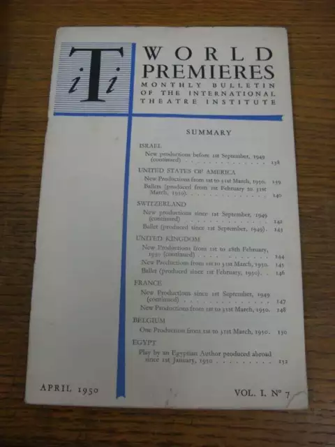 Apr-1950 Theatre Magazine: International Theatre Institute World Premieres - Vol