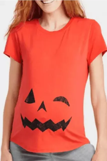 NEW Isabel Maternity X-Small Shirt Women's Orange Pumpkin Face Graphic Tee