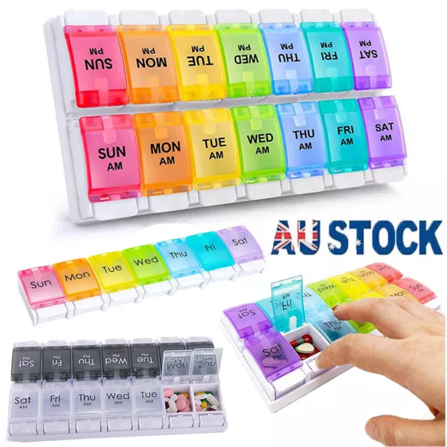 AM PM 7 Day Weekly Pill Organizer Large Daily Pill Medicine Dispenser Cases Box