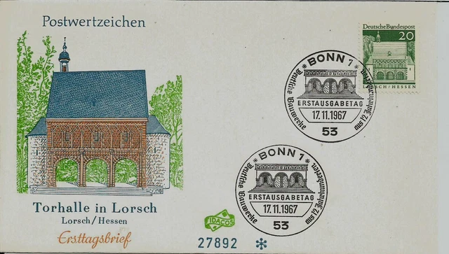 BRD FDC MiNr 491 (2a) Deutsche Bauwerke aus 12 Jahrhunderten II Torhalle Lorsch