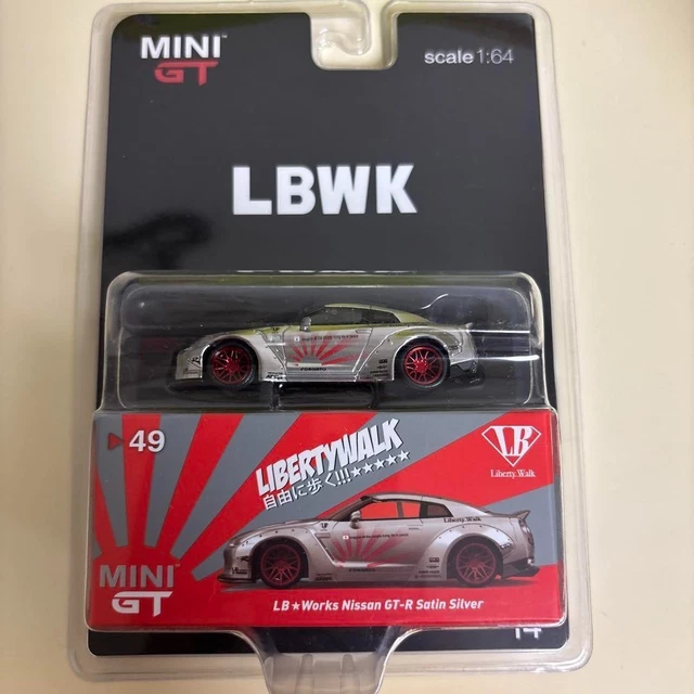 MINI GT LB★Works Nissan GT-RSatin Silver MINI GT 1/64 LB☆WORKS Nissan GTR R35 Type 1 Rear Wing