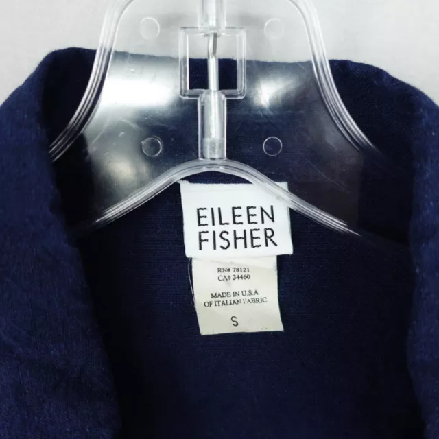 Eileen Fisher Linen Blend Shirt Jacket Small Navy Blue Long Sleeve Boxy Buttoned 3
