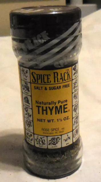 1 Spice rack Naturally Pure Thyme Rose Spice Glass Jar Sealed Adverising VTG