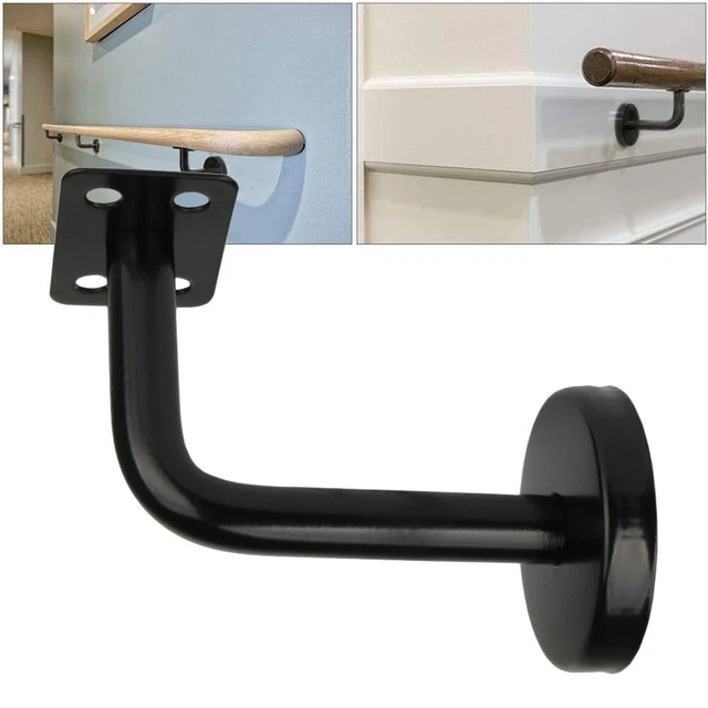 Secure Black Stair Handrail Bracket with Wall Support Enhance Your Safety