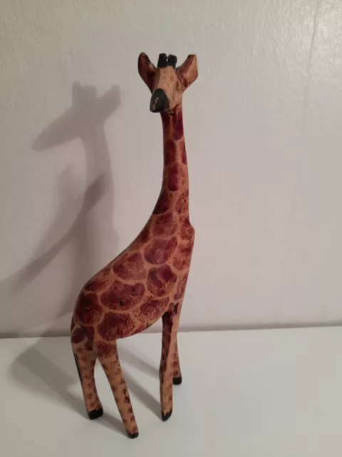 Wooden Giraffe Carved Folk Art Painted Figure Sculpture 200mm