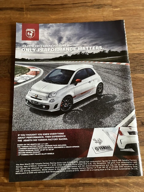 Original Fiat Abarth 595 Yamaha Magazine Advert Poster Man Cave Retro Vintage A4
