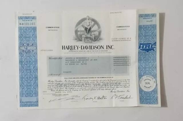 Harley-Davidson, Inc. - Famous Motorcycle Company Stock Certificate