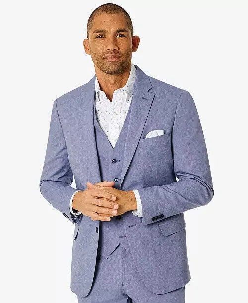 TOMMY HILFIGER Mens Chambray Suit Jacket 38L Blue Modern-Fit Stretch 2 Button