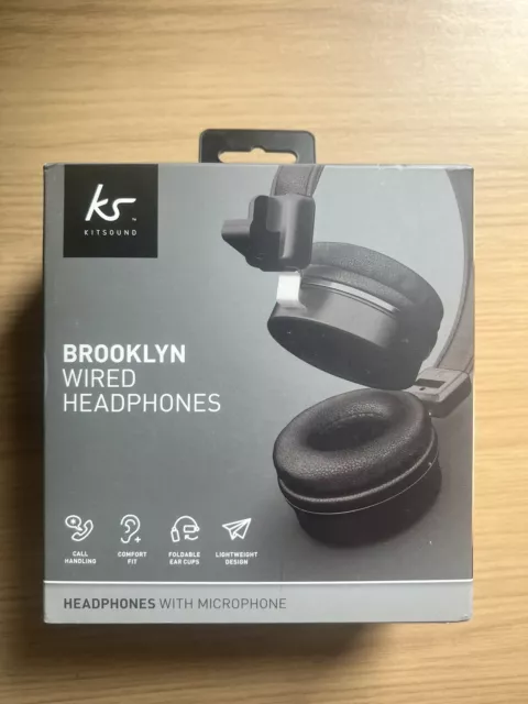 KS Kitsound Brooklyn Wired Headphones With Microphone BNIB Black