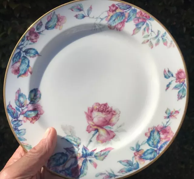 france LIMOGES HAVILAND SCHLEIGER DROP PINK RED ROSE 8 5/8" LUNCHEON PLATE mayer