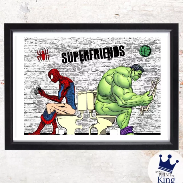 Superhero Comic A4 print Spiderman HULK Avenger DC Marvel Bathroom Toilet Art