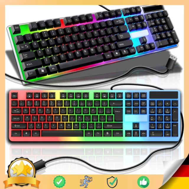 Gaming Tastatur RGB LED Beleuchtet USB Keyboard PC Laptop Wie Mechanisch Retoo