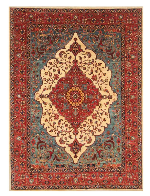 6 x 9 ft Red Beige Serapi Afghan Fine Hand Knotted Wool Oriental Medallion Rug 2