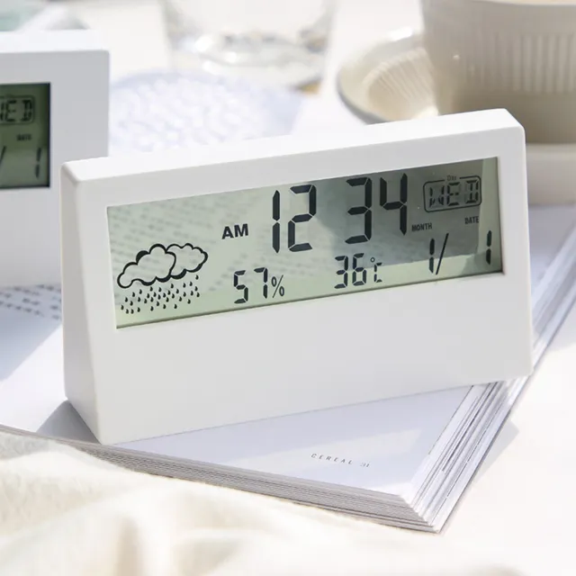 Reloj despertador pantalla LCD digital temperatura exterior termómetro calendario semana