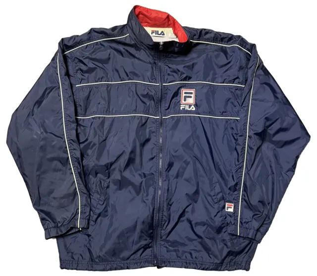 Vintage 90s Fila Windbreaker Jacket Size Large Navy Blue